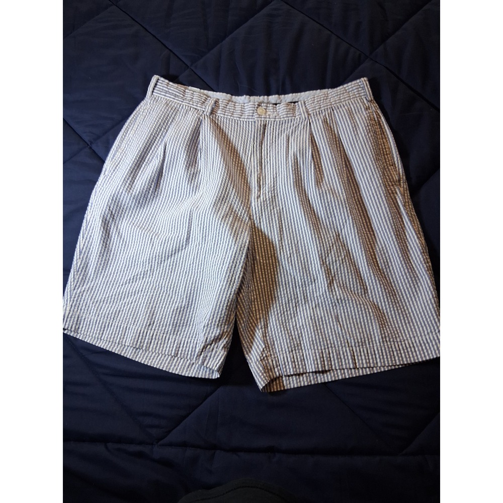 Brooks Brothers Mens Blue White Striped Seersucker Pleated‎ Shorts W35 Preppy